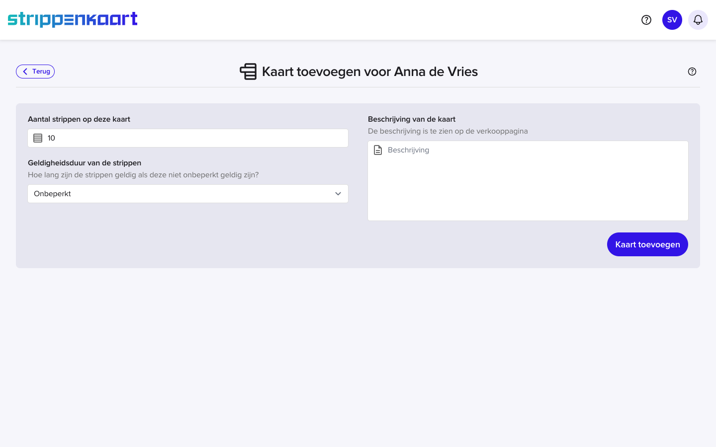 Strippenkaart uitgeven aan een klant