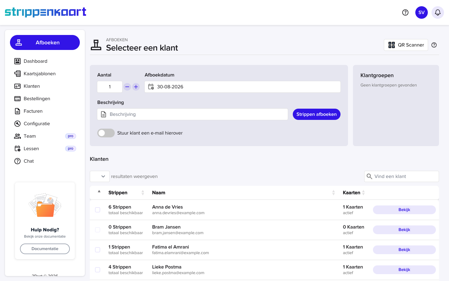 Strippen afboeken voor een klant