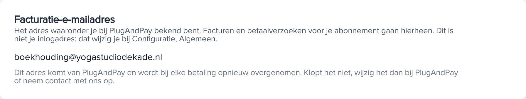 Het facturatie-e-mailadres bovenaan de pagina Facturen