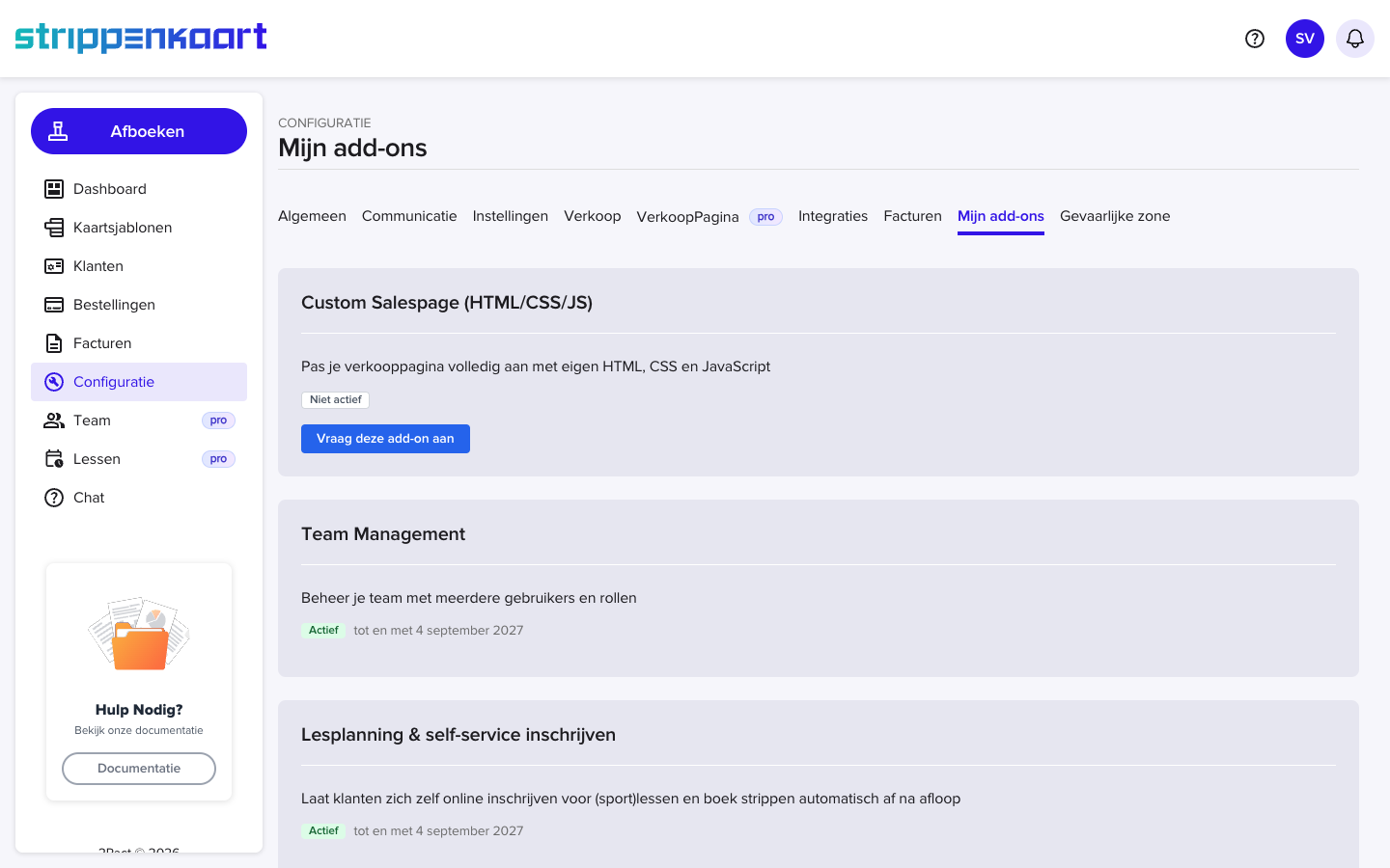 Het overzicht Mijn add-ons met de status per add-on